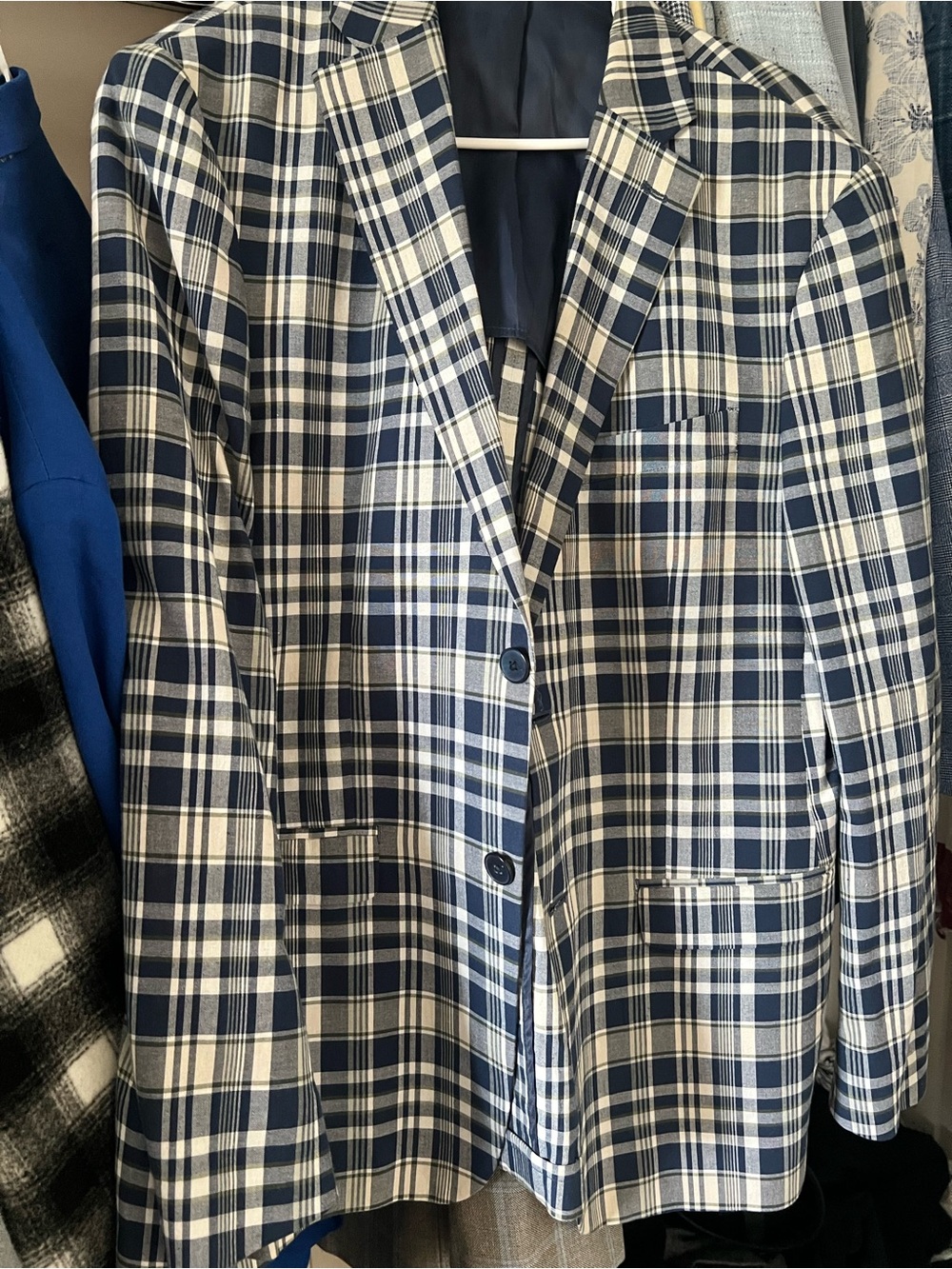 Ralph Lauren Navy and Cream Plaid Sport Coat
